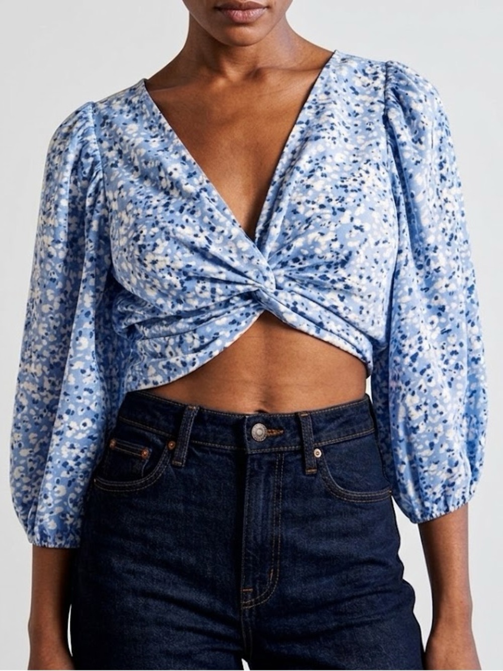 Abercrombie & Fitch Blue Floral Knot Front Dainty Preppy Boho Chic Crop Top XS